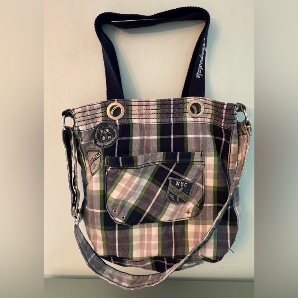 Aeropostale Green and Navy Plaid Crossbody Bag